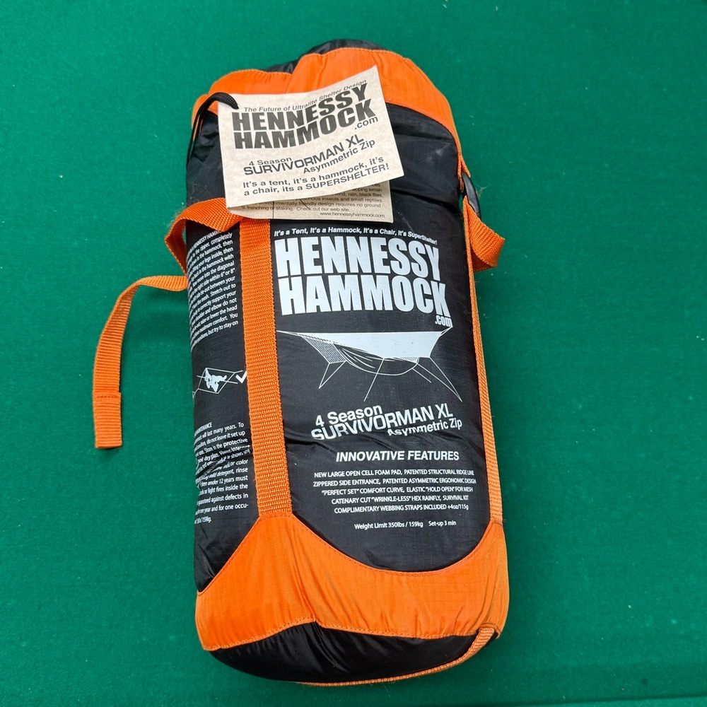 NWT Hennessy 4 Season Survivorman XL Assymetric Zip Black Orange Hammock